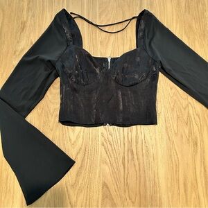 Princess Polly Black Bell Sleeve Crop Blouse